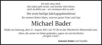 Todesanzeige von Michael Bader von merkurtz