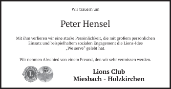 Todesanzeige von Peter Hensel von merkurtz