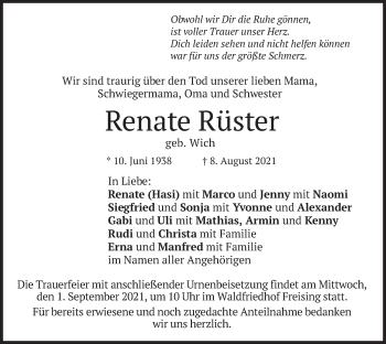 Todesanzeige von Renate Rüster von merkurtz