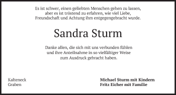 Todesanzeige von Sandra Sturm von merkurtz