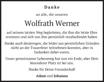 Todesanzeige von Wolfrath Werner von merkurtz