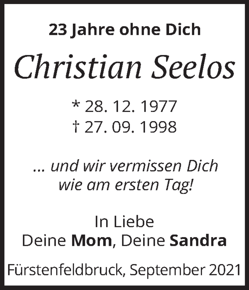  Traueranzeige für Christian Seelos vom 27.09.2021 aus merkurtz