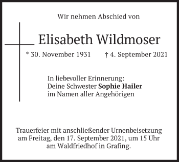 Todesanzeige von Elisabeth Wildmoser von merkurtz