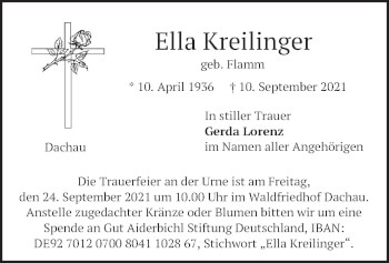 Todesanzeige von Ella Kreilinger von merkurtz