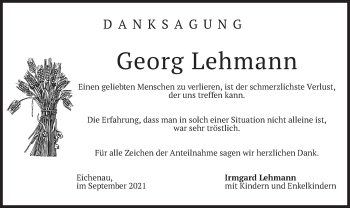 Todesanzeige von Georg Lehmann von merkurtz