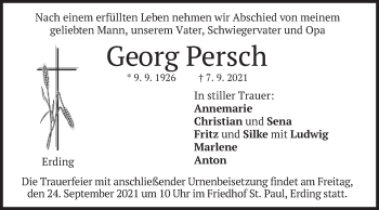Todesanzeige von Georg Persch von merkurtz