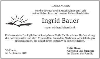 Todesanzeige von Ingrid Bauer von merkurtz