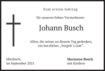 Todesanzeige von Johann Busch von merkurtz