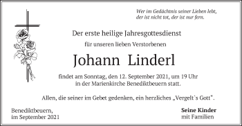 Todesanzeige von Johann Linderl von merkurtz