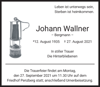 Todesanzeige von Johann Wallner von Das Gelbe Blatt Penzberg