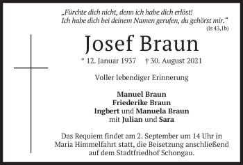 Todesanzeige von Josef Braun von merkurtz
