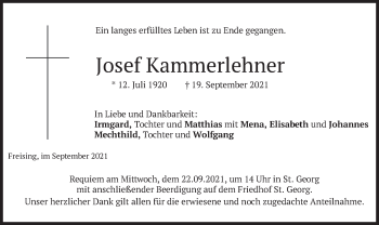 Todesanzeige von Josef Kammerlehner von merkurtz