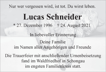 Todesanzeige von Lucas Schneider von merkurtz