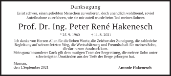 Todesanzeige von Peter Rene Hakenesch von merkurtz