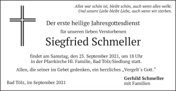 Todesanzeige von Siegfried Schmeller von merkurtz