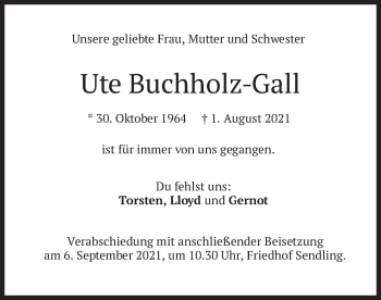 Todesanzeige von Ute Buchholz-Gall von merkurtz
