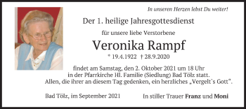 Todesanzeige von Veronika Rampf von merkurtz