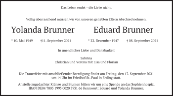 Todesanzeige von Yolanda und Eduard Brunner von merkurtz