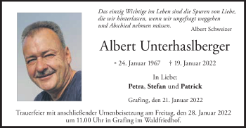 Todesanzeige von Albert Unterhaslberger von merkurtz