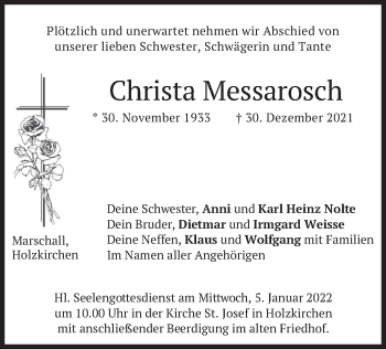 Todesanzeige von Christa Messarosch von merkurtz