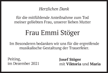 Todesanzeige von Emmi Stöger von merkurtz