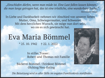 Todesanzeige von Eva Maria Bömmel von merkurtz