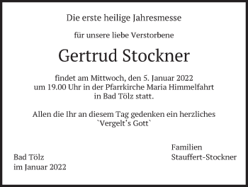 Todesanzeige von Gertrud Stockner von merkurtz