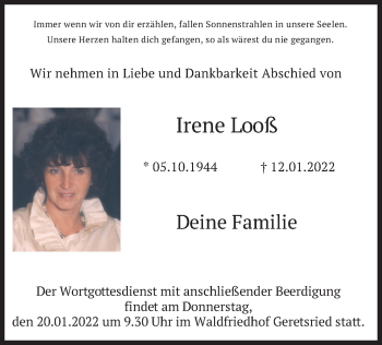 Todesanzeige von Irene Looß von merkurtz