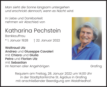 Todesanzeige von Katharina Pechstein von merkurtz