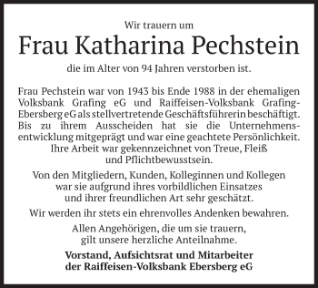 Todesanzeige von Katharina Pechstein von merkurtz