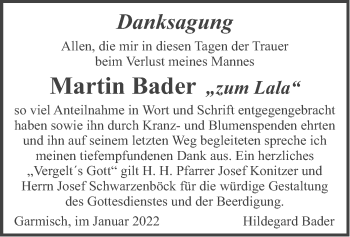 Todesanzeige von Martin Bader von merkurtz