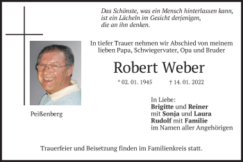 Todesanzeige von Robert Weber von merkurtz