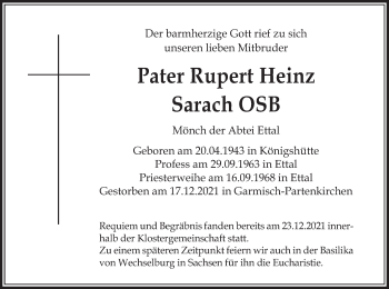 Todesanzeige von Rupert Heinz Sarach von merkurtz