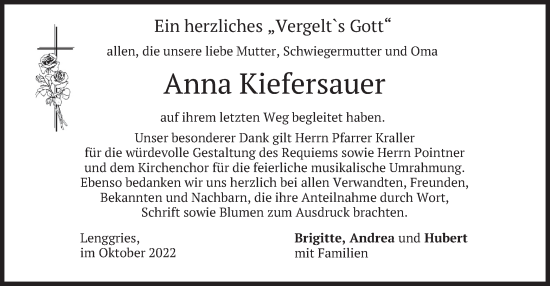 Todesanzeige von Anna Kiefersauer von merkurtz
