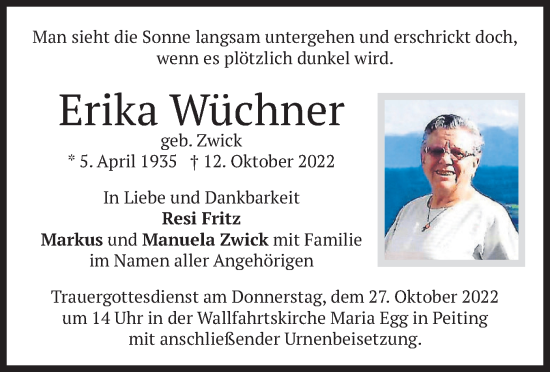 Todesanzeige von Erika Wüchner von merkurtz