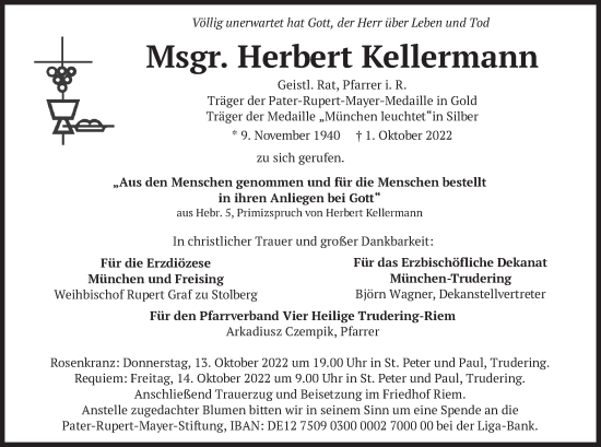 Todesanzeige von Herbert Kellermann von merkurtz