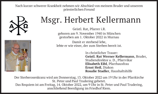 Todesanzeige von Herbert Kellermann von merkurtz