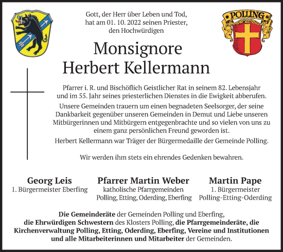 Todesanzeige von Herbert Kellermann von merkurtz