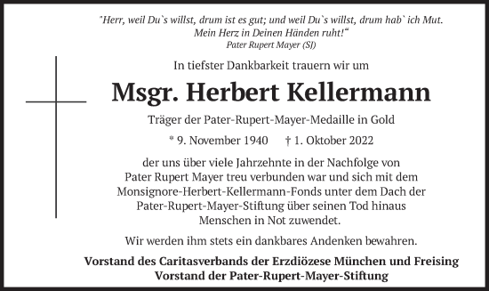 Todesanzeige von Herbert Kellermann von merkurtz
