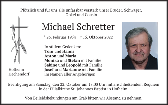 Todesanzeige von Michael Schretter von merkurtz