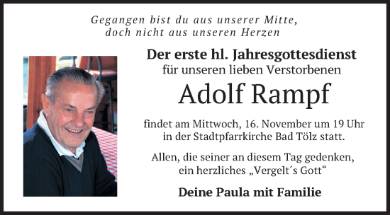 Todesanzeige von Adolf Rampf von merkurtz