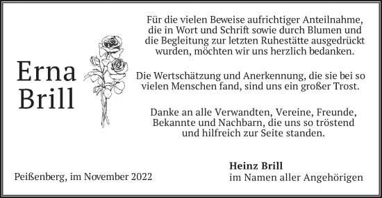 Todesanzeige von Erna Brill von merkurtz