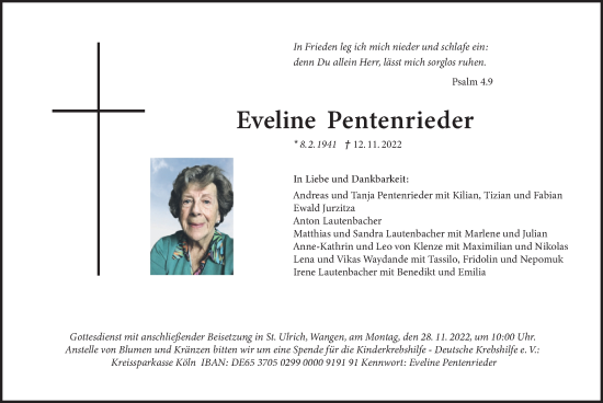 Todesanzeige von Eveline Pentenrieder von merkurtz