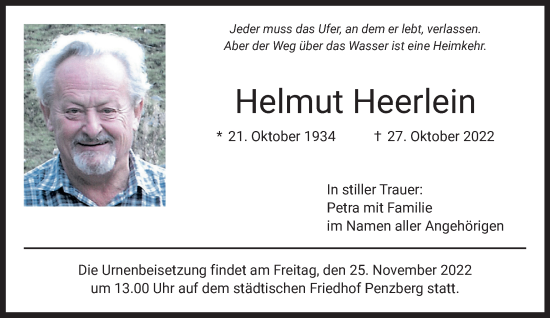 Todesanzeige von Helmut Heerlein von Das Gelbe Blatt Penzberg