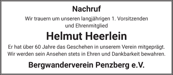Todesanzeige von Helmut Heerlein von Das Gelbe Blatt Penzberg