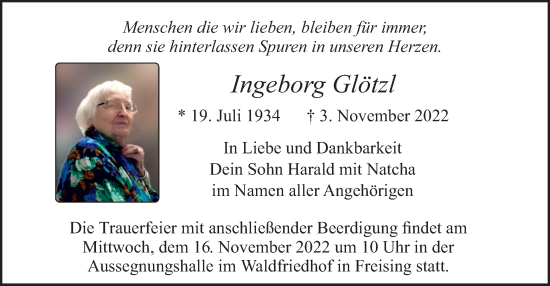 Todesanzeige von Ingeborg Glötzl von merkurtz