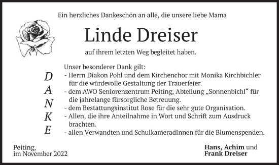 Todesanzeige von Linde Dreiser von merkurtz