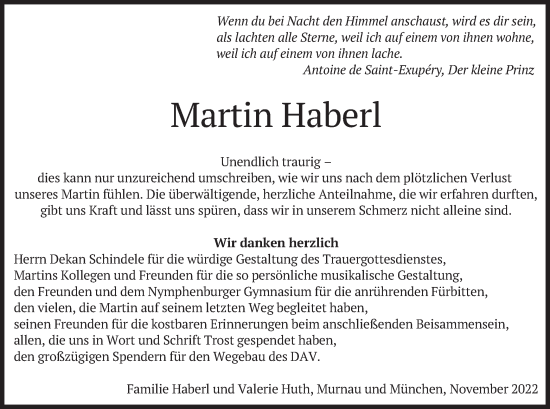 Todesanzeige von Martin Haberl von merkurtz