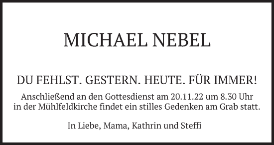 Todesanzeige von Michael Nebel von merkurtz