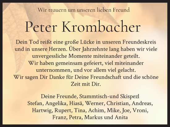 Todesanzeige von Peter Krombacher von merkurtz